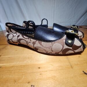 COACH Leana Ballet Flats Buckle Loafer Shoes Women's Signature C Brown sz 8M